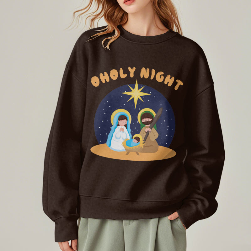 Christianartworkshop Farbiger Stil Heilige Nacht Weihnachtskrippe Fleece-gefüttertes Polyester-Sweatshirt