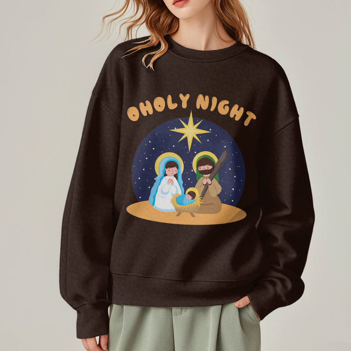 Christianartworkshop Farbiger Stil Heilige Nacht Weihnachtskrippe Fleece-gefüttertes Polyester-Sweatshirt