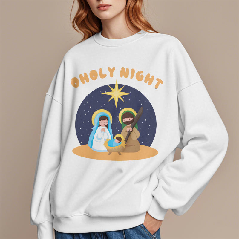 Christianartworkshop Farbiger Stil Heilige Nacht Weihnachtskrippe Fleece-gefüttertes Polyester-Sweatshirt