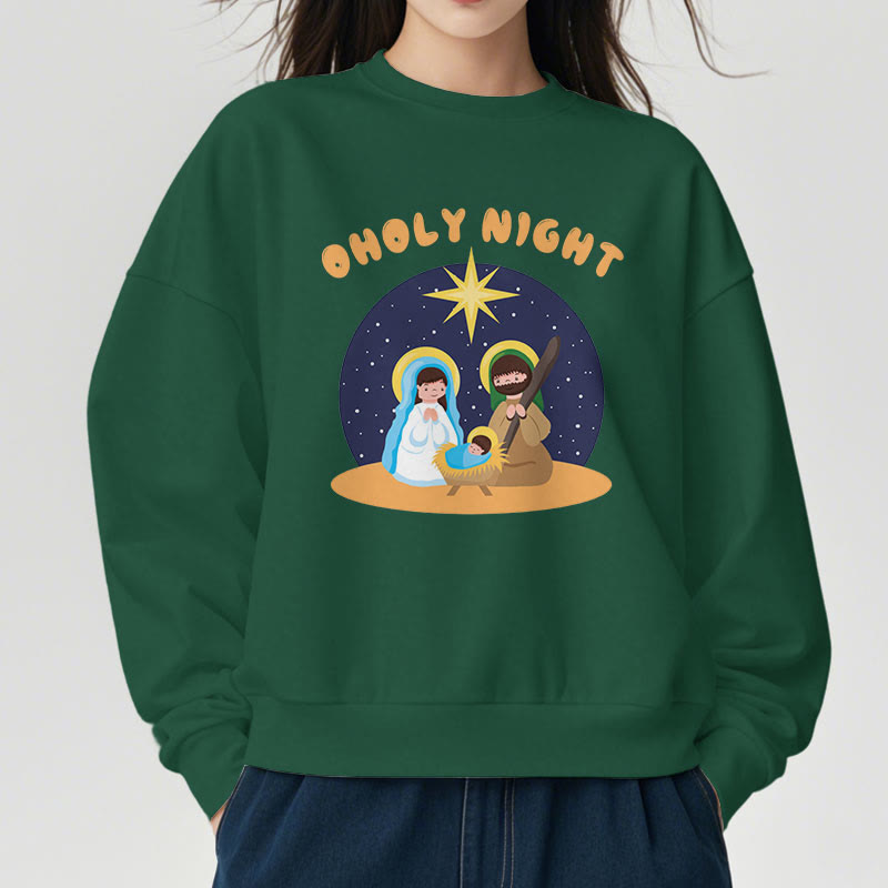 Christianartworkshop Farbiger Stil Heilige Nacht Weihnachtskrippe Fleece-gefüttertes Polyester-Sweatshirt