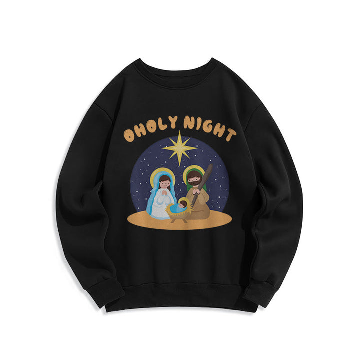 Christianartworkshop Farbiger Stil Heilige Nacht Weihnachtskrippe Fleece-gefüttertes Polyester-Sweatshirt