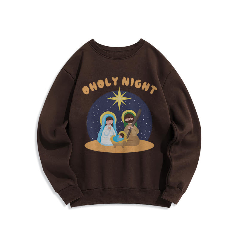 Christianartworkshop Farbiger Stil Heilige Nacht Weihnachtskrippe Fleece-gefüttertes Polyester-Sweatshirt