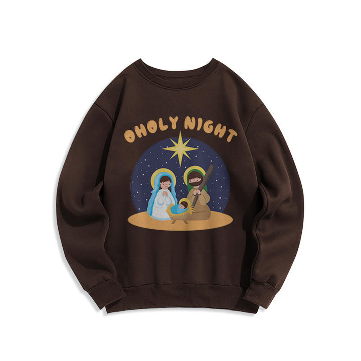 Christianartworkshop Farbiger Stil Heilige Nacht Weihnachtskrippe Fleece-gefüttertes Polyester-Sweatshirt