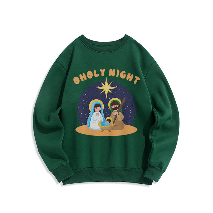 Christianartworkshop Farbiger Stil Heilige Nacht Weihnachtskrippe Fleece-gefüttertes Polyester-Sweatshirt