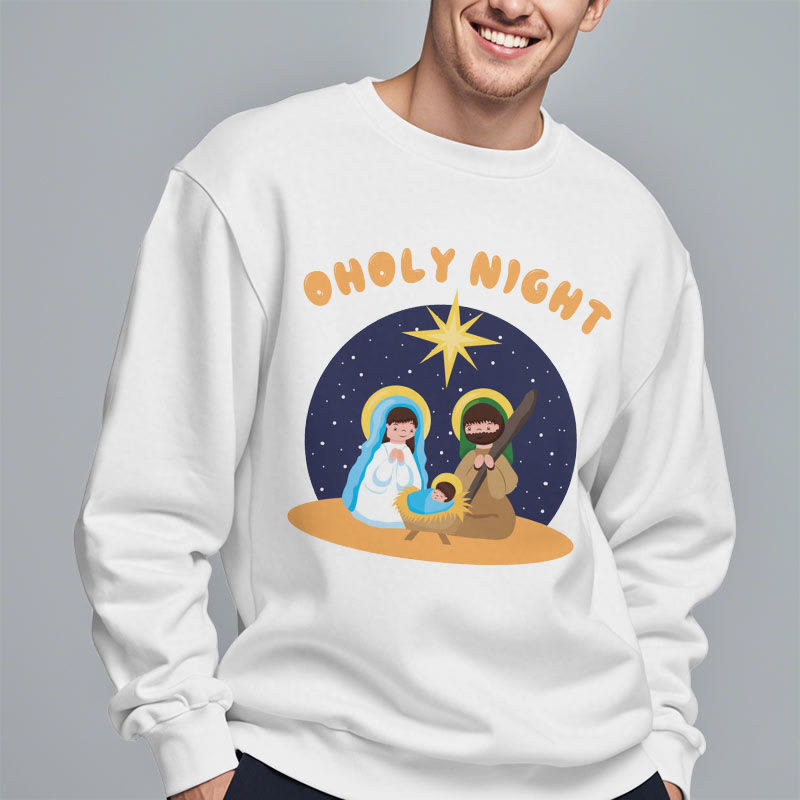 Christianartworkshop Farbiger Stil Heilige Nacht Weihnachtskrippe Fleece-gefüttertes Polyester-Sweatshirt