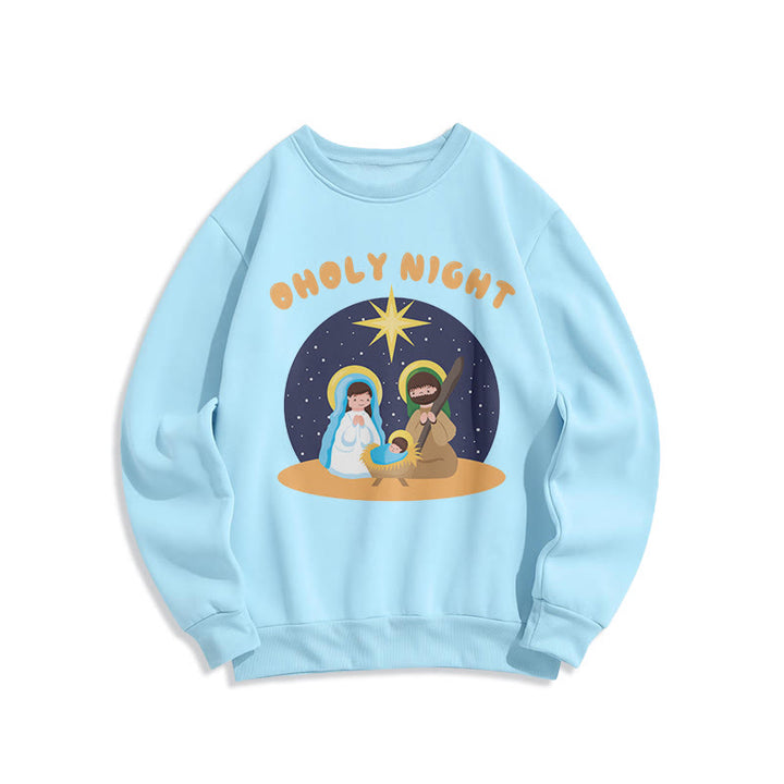 Christianartworkshop Farbiger Stil Heilige Nacht Weihnachtskrippe Fleece-gefüttertes Polyester-Sweatshirt