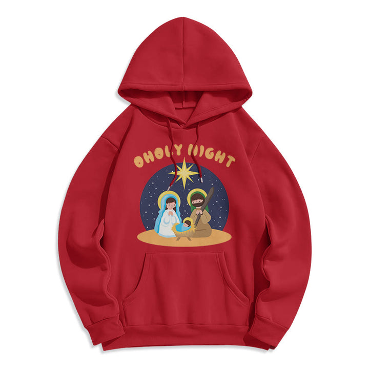 Christianartworkshop Farbiger Stil Heilige Nacht Weihnachtskrippe Fleece gefütterter Polyester-Kapuzenpullover