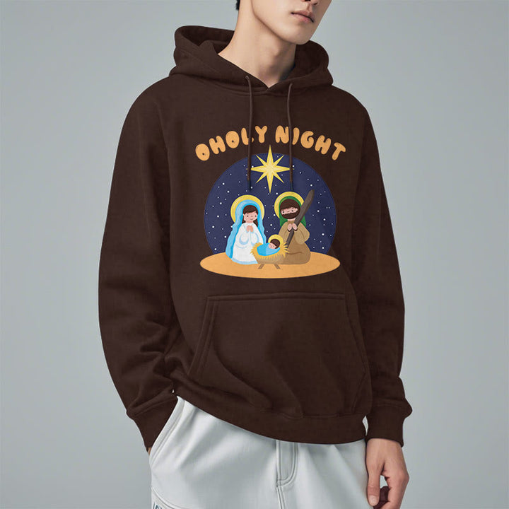 Christianartworkshop Farbiger Stil Heilige Nacht Weihnachtskrippe Fleece gefütterter Polyester-Kapuzenpullover