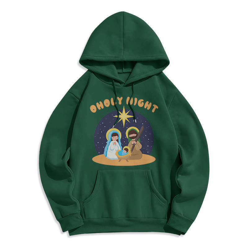 Christianartworkshop Farbiger Stil Heilige Nacht Weihnachtskrippe Fleece gefütterter Polyester-Kapuzenpullover