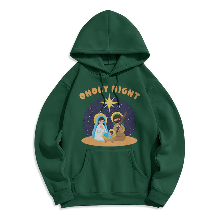 Christianartworkshop Farbiger Stil Heilige Nacht Weihnachtskrippe Fleece gefütterter Polyester-Kapuzenpullover