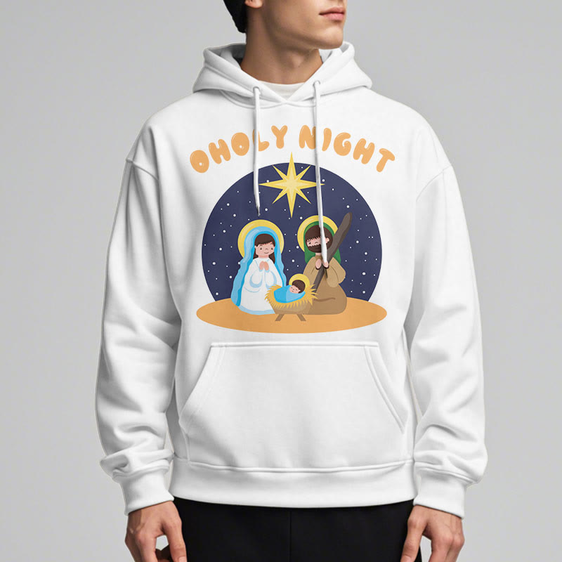 Christianartworkshop Farbiger Stil Heilige Nacht Weihnachtskrippe Fleece gefütterter Polyester-Kapuzenpullover