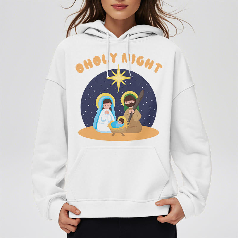 Christianartworkshop Farbiger Stil Heilige Nacht Weihnachtskrippe Fleece gefütterter Polyester-Kapuzenpullover