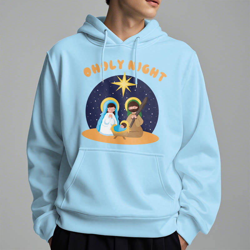 Christianartworkshop Farbiger Stil Heilige Nacht Weihnachtskrippe Fleece gefütterter Polyester-Kapuzenpullover