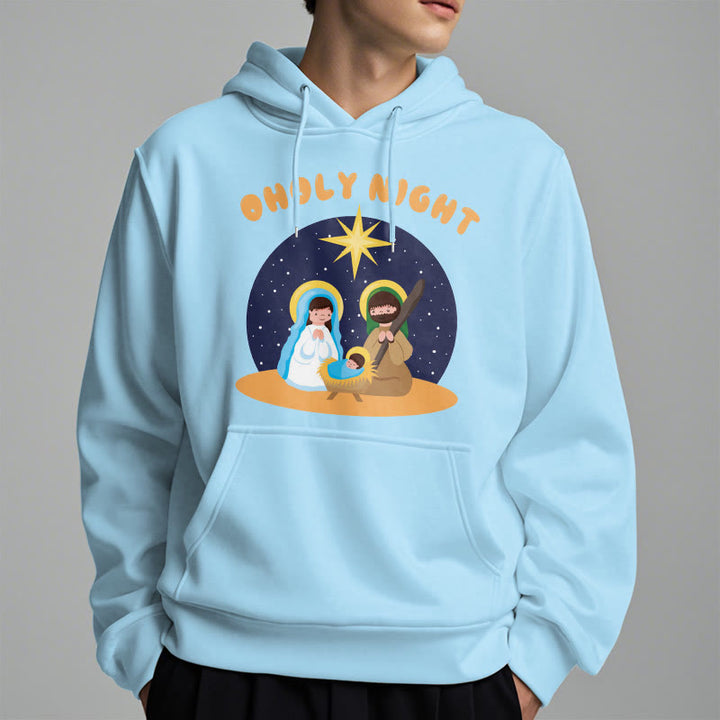 Christianartworkshop Farbiger Stil Heilige Nacht Weihnachtskrippe Fleece gefütterter Polyester-Kapuzenpullover