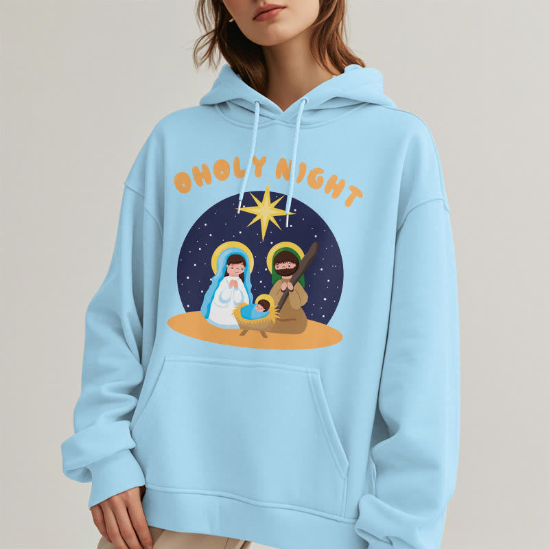 Christianartworkshop Farbiger Stil Heilige Nacht Weihnachtskrippe Fleece gefütterter Polyester-Kapuzenpullover