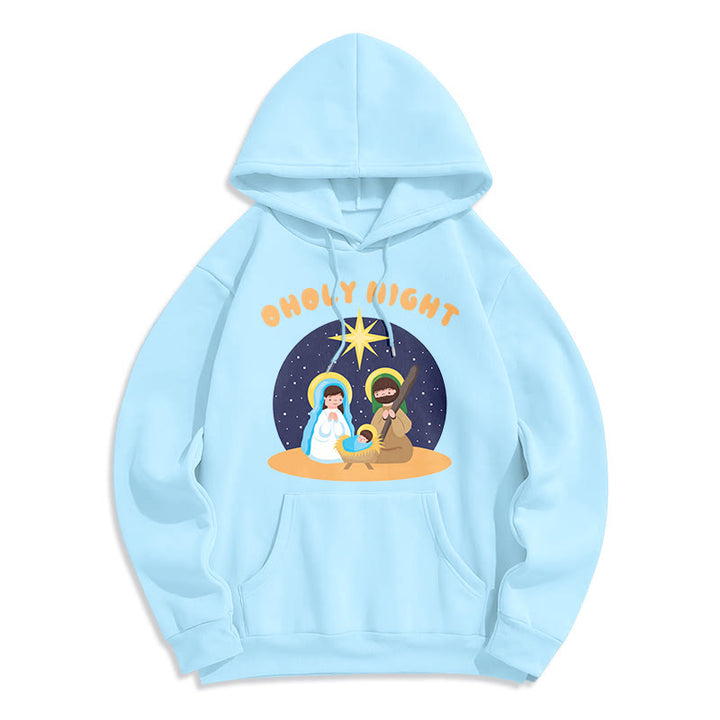 Christianartworkshop Farbiger Stil Heilige Nacht Weihnachtskrippe Fleece gefütterter Polyester-Kapuzenpullover