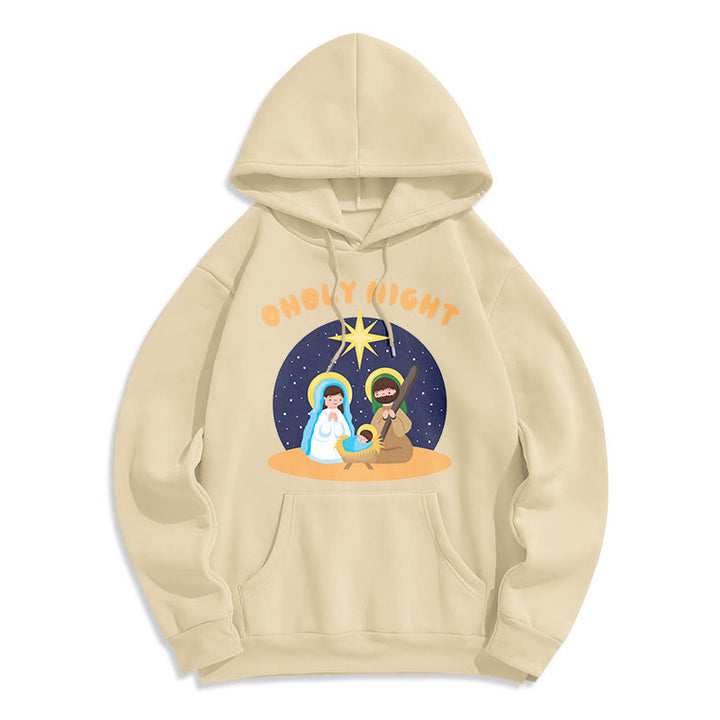 Christianartworkshop Farbiger Stil Heilige Nacht Weihnachtskrippe Fleece gefütterter Polyester-Kapuzenpullover