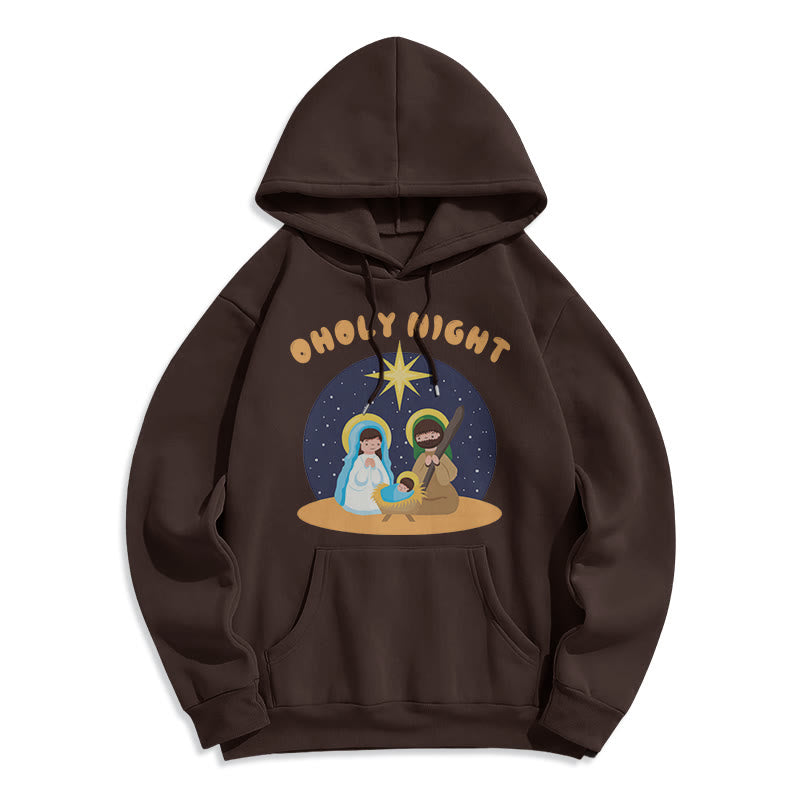 Christianartworkshop Farbiger Stil Heilige Nacht Weihnachtskrippe Fleece gefütterter Polyester-Kapuzenpullover