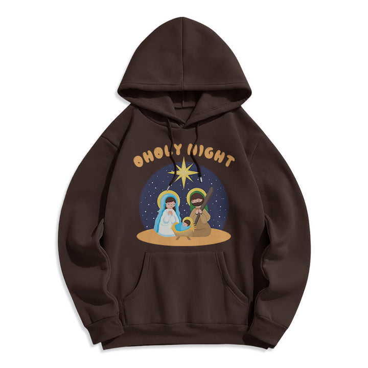 Christianartworkshop Farbiger Stil Heilige Nacht Weihnachtskrippe Fleece gefütterter Polyester-Kapuzenpullover