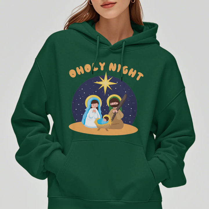 Christianartworkshop Farbiger Stil Heilige Nacht Weihnachtskrippe Fleece gefütterter Polyester-Kapuzenpullover