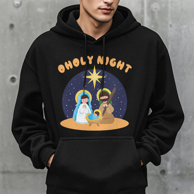 Christianartworkshop Farbiger Stil Heilige Nacht Weihnachtskrippe Fleece gefütterter Polyester-Kapuzenpullover