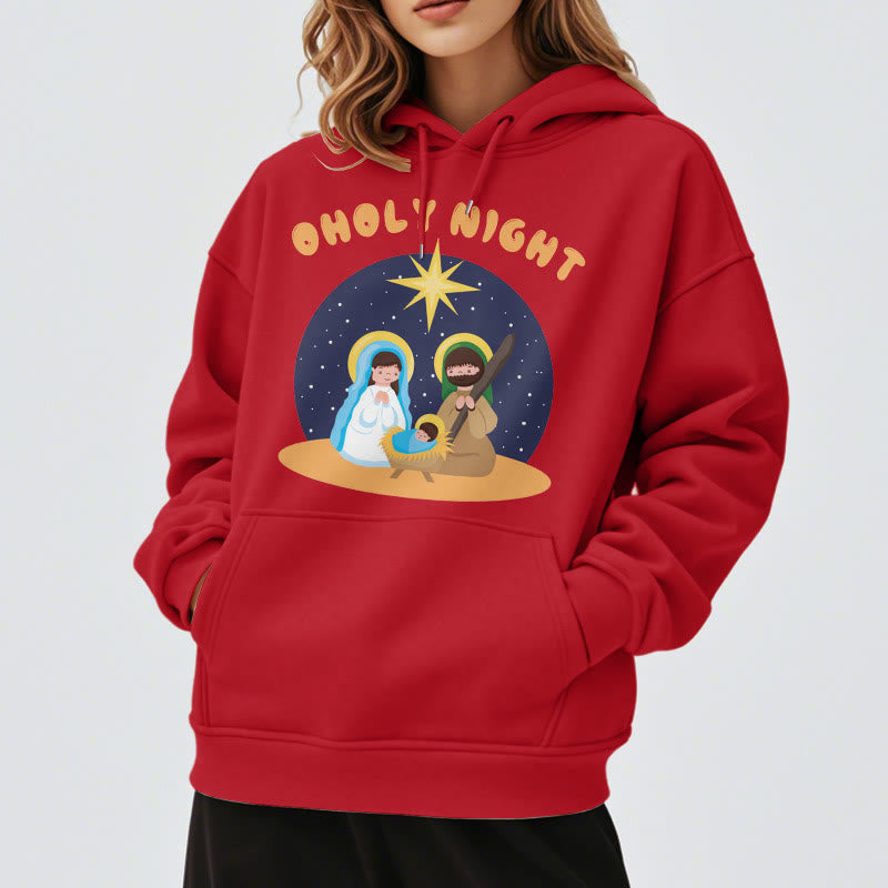 Christianartworkshop Farbiger Stil Heilige Nacht Weihnachtskrippe Fleece gefütterter Polyester-Kapuzenpullover