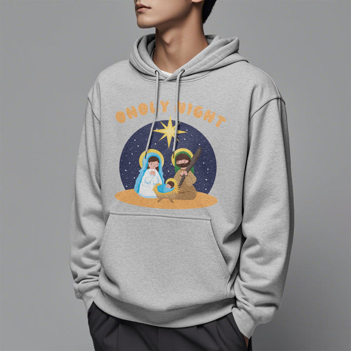 Christianartworkshop Farbiger Stil Heilige Nacht Weihnachtskrippe Fleece gefütterter Polyester-Kapuzenpullover
