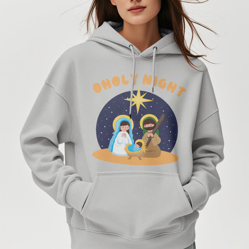 Christianartworkshop Farbiger Stil Heilige Nacht Weihnachtskrippe Fleece gefütterter Polyester-Kapuzenpullover