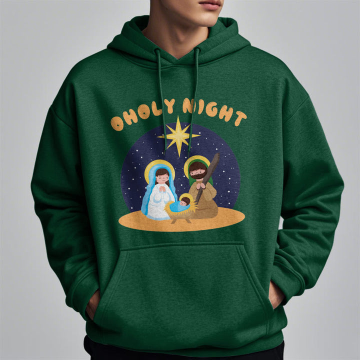 Christianartworkshop Farbiger Stil Heilige Nacht Weihnachtskrippe Fleece gefütterter Polyester-Kapuzenpullover