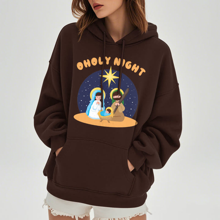 Christianartworkshop Farbiger Stil Heilige Nacht Weihnachtskrippe Fleece gefütterter Polyester-Kapuzenpullover
