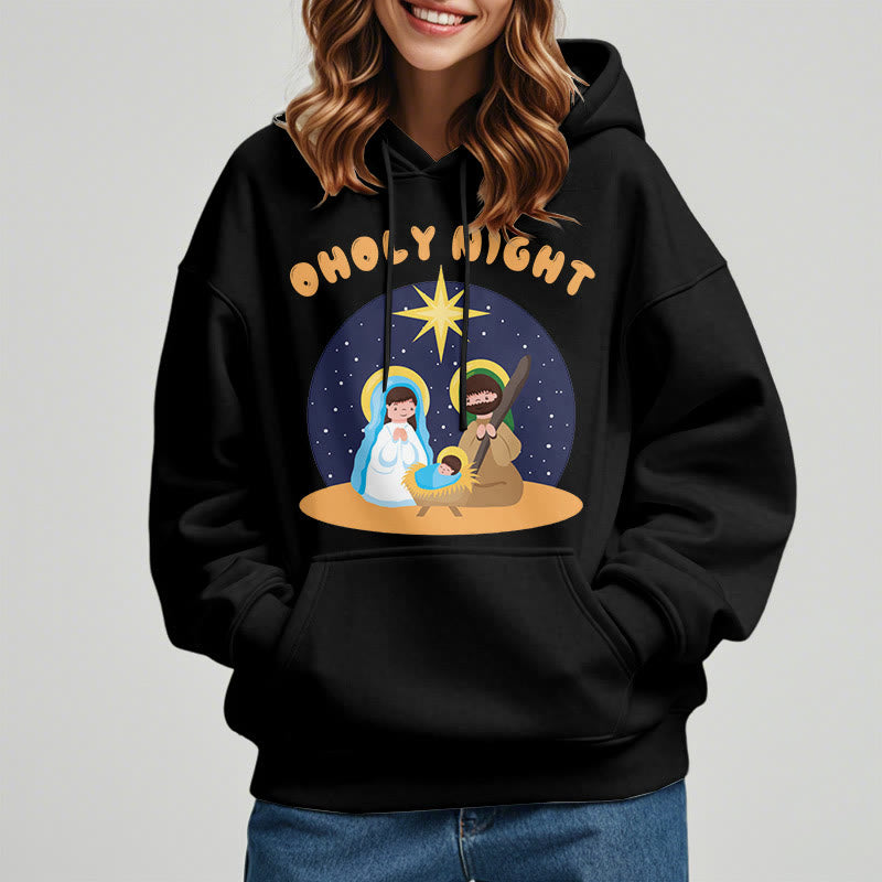 Christianartworkshop Farbiger Stil Heilige Nacht Weihnachtskrippe Fleece gefütterter Polyester-Kapuzenpullover