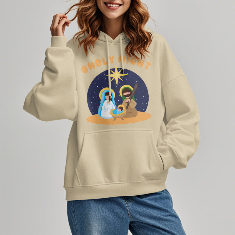 Christianartworkshop Farbiger Stil Heilige Nacht Weihnachtskrippe Fleece gefütterter Polyester-Kapuzenpullover