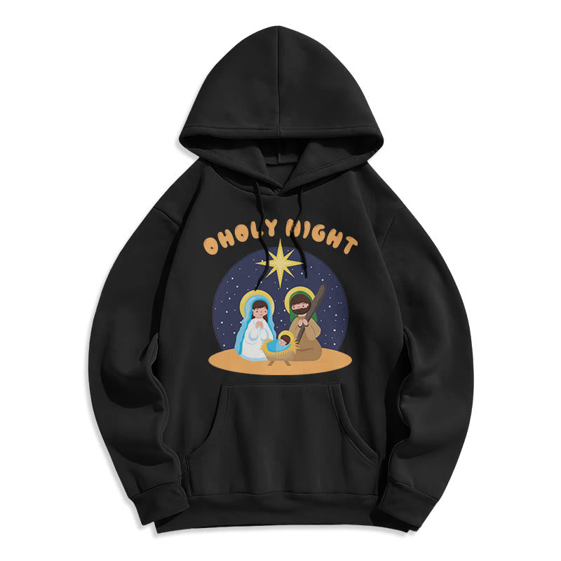 Christianartworkshop Farbiger Stil Heilige Nacht Weihnachtskrippe Fleece gefütterter Polyester-Kapuzenpullover