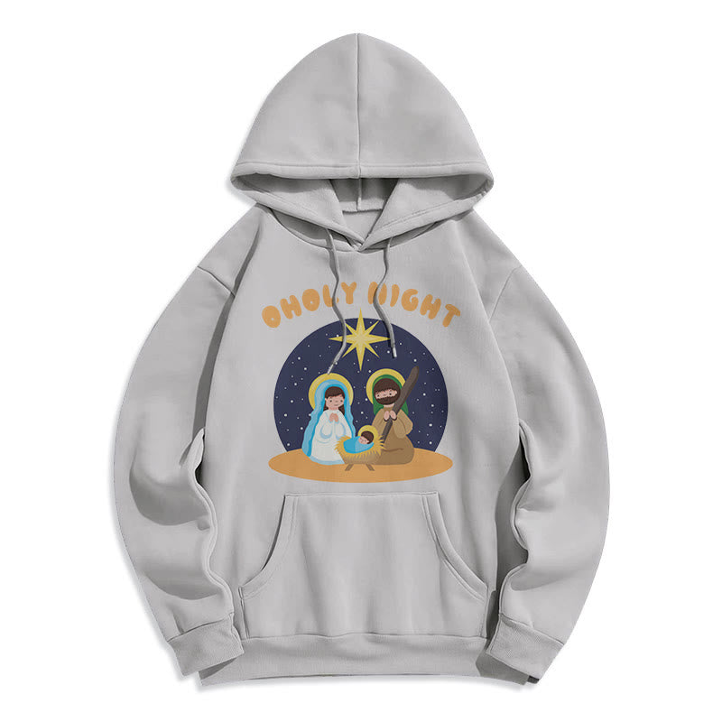 Christianartworkshop Farbiger Stil Heilige Nacht Weihnachtskrippe Fleece gefütterter Polyester-Kapuzenpullover