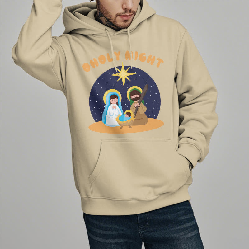 Christianartworkshop Farbiger Stil Heilige Nacht Weihnachtskrippe Fleece gefütterter Polyester-Kapuzenpullover