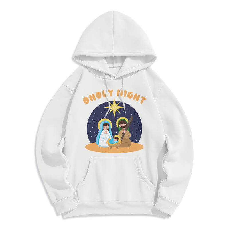 Christianartworkshop Farbiger Stil Heilige Nacht Weihnachtskrippe Fleece gefütterter Polyester-Kapuzenpullover