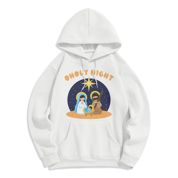 Christianartworkshop Farbiger Stil Heilige Nacht Weihnachtskrippe Fleece gefütterter Polyester-Kapuzenpullover