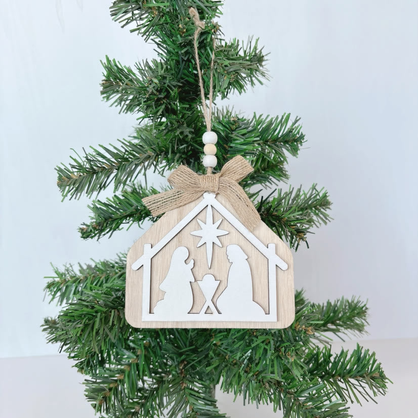 Christianartworkshop Weihnachtskrippe im minimalistischen Stil, Silhouette, Weihnachtskrippe, hängende Ornamente - Weiß + Beige - image 2