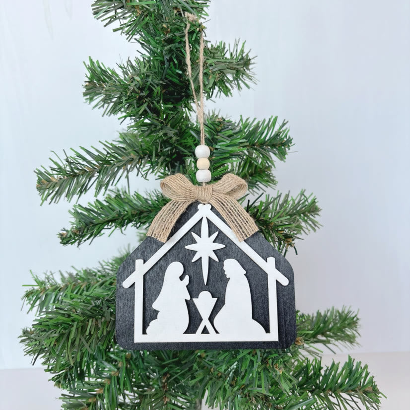 Christianartworkshop Weihnachtskrippe im minimalistischen Stil, Silhouette, Weihnachtskrippe, hängende Ornamente - Weiß + Schwarz - image 0