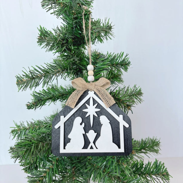 Christianartworkshop Weihnachtskrippe im minimalistischen Stil, Silhouette, Weihnachtskrippe, hängende Ornamente - Weiß + Schwarz - image 0