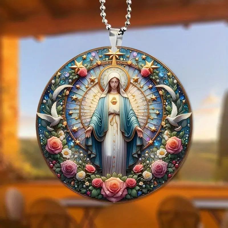 Christianartworkshop Farbiger Stil Wundertätige Medaille Blumenkranz Weihnachtsschmuck zum Aufhängen - Keramik - image 0