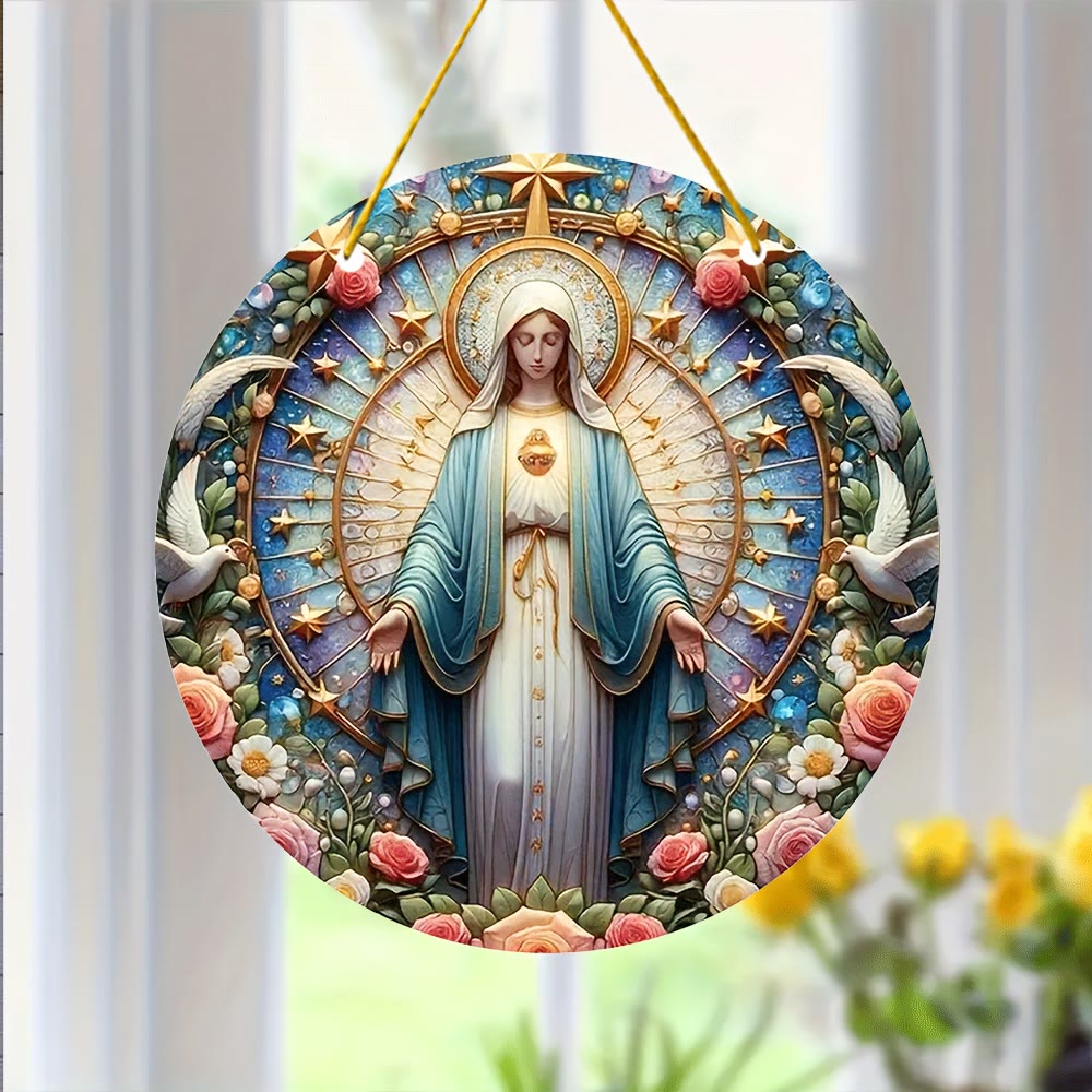 Christianartworkshop Farbiger Stil Wundertätige Medaille Blumenkranz Weihnachtsschmuck zum Aufhängen - image 1
