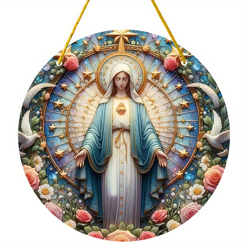 Christianartworkshop Farbiger Stil Wundertätige Medaille Blumenkranz Weihnachtsschmuck zum Aufhängen - image 2