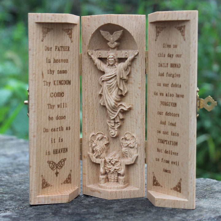 Christianartworkshop Klassischer Stil, zu öffnender Holzzylinder, Jesus-Figur, Schreibtisch-Dekoration, Ornament