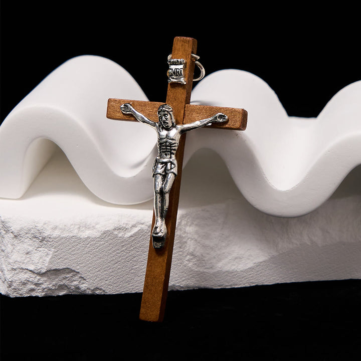 Christianartworkshop Halskette mit Anhänger aus Holz im klassischen Stil, Legierung, Kruzifix, Glaube