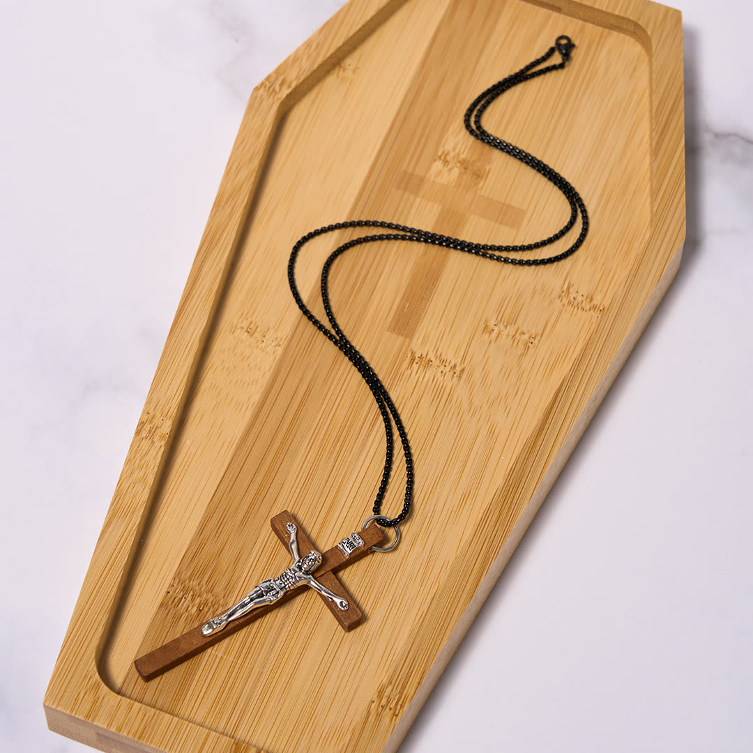 Christianartworkshop Halskette mit Anhänger aus Holz im klassischen Stil, Legierung, Kruzifix, Glaube
