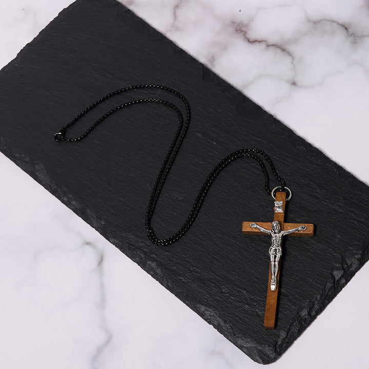 Christianartworkshop Halskette mit Anhänger aus Holz im klassischen Stil, Legierung, Kruzifix, Glaube