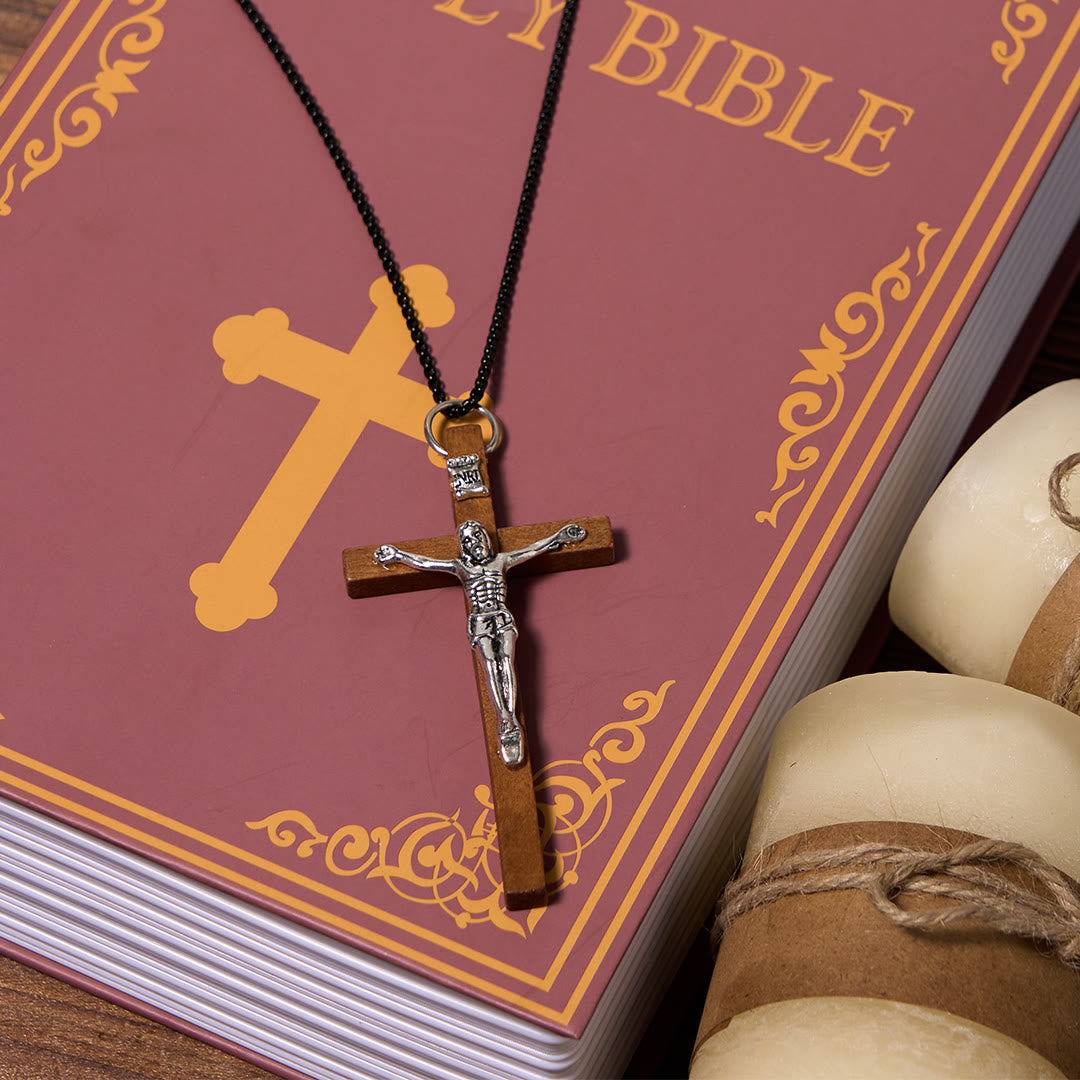 Christianartworkshop Halskette mit Anhänger aus Holz im klassischen Stil, Legierung, Kruzifix, Glaube