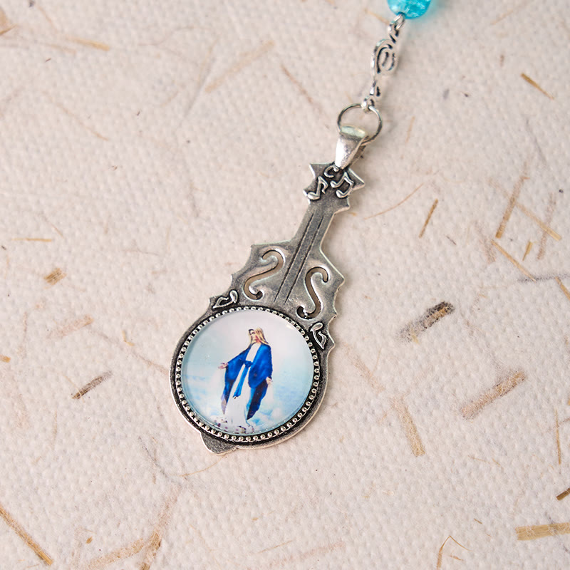 Christianartworkshop Rosenkranz „Unsere Liebe Frau von Fatima“ und „Himmelfahrt Unserer Lieben Frau“ aus runder, mehrfarbiger Glaslegierung, 8 mm