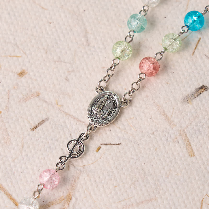 Christianartworkshop Rosenkranz „Unsere Liebe Frau von Fatima“ und „Himmelfahrt Unserer Lieben Frau“ aus runder, mehrfarbiger Glaslegierung, 8 mm